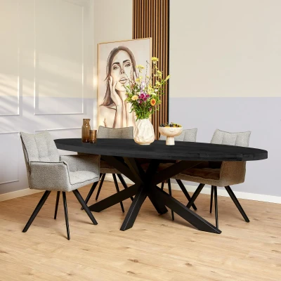 Afbeelding van Homestylingshop eettafel Milan Zwarte Eetkamertafel ovaal 210 cm