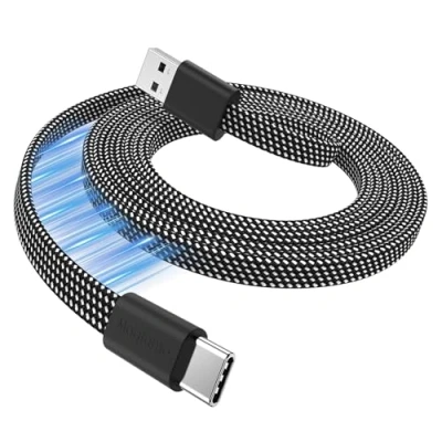 Afbeelding van Magtame USB A naar C kabel, platte magnetische oplaadkabel, 1 m intrekbare type snellaadkabel, flexibele compatibel met iPhone 15 Pro Max,