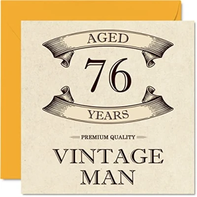 Afbeelding van Vintage verjaardagskaarten voor mannen 76 jaar grappige verjaardagskaart opa, vader, echtgenoot, oom, broer, 145 mm x mm, wenskaart