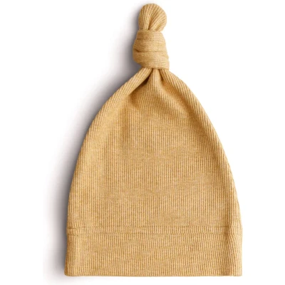 Afbeelding van Mushie Babymuts Beanie Newborn Mustard Melange 0 3 maand