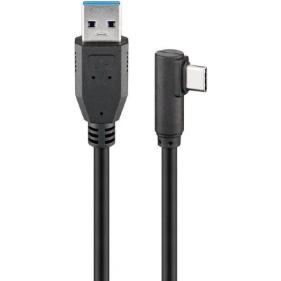 Afbeelding van USB A naar C kabel 0.5 meter 3.0 (100% koper, Haaks, Zwart)