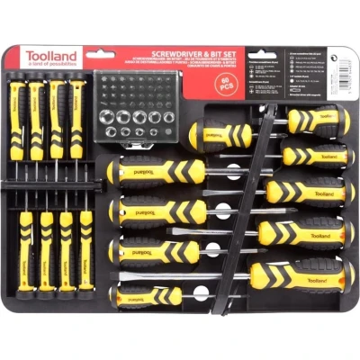 Afbeelding van Schroevendraaier en bitset Toolland (Schroevendraaiers, Precisieschroevendraaiers, ¼ doppen, Bits, Koppelstuk, Bithouder)