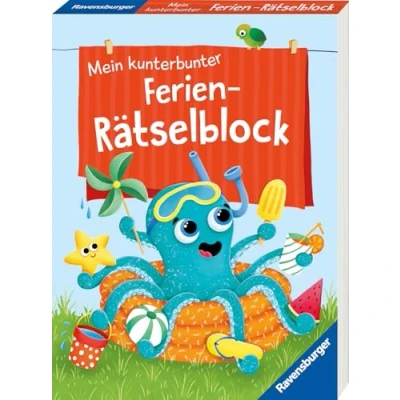 Afbeelding van Ravensburger Mein kunterbunter Ferien Rätselblock Rätselspaß im Urlaub, auf Reisen oder Zuhause Unterhaltung für Kinder von 7 bis 9 Jahren