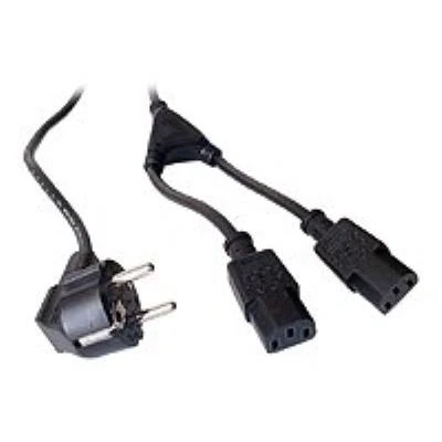 Afbeelding van Tecline Y netsnoer, schuine Schuko stekker naar 2x IEC aansluiting, 1,8 m netsnoer voor aansluiting op het (1.80 m), Stroomkabel