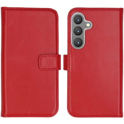Afbeelding van Selencia Hoesje Geschikt voor Samsung Galaxy S24 Met Pasjeshouder Echt Lederen Bookcase Rood