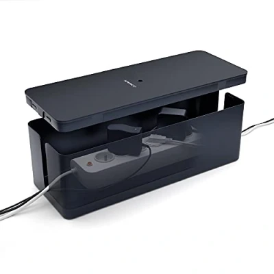 Afbeelding van ACROPAQ Kabelbox Large Opbergbox stekkerdoos, Kabel organiser Zwart ACM003