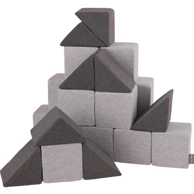 Afbeelding van KiddyMoon foam blokjes voor baby zachte blokken 24 stuks speelgoed montessori met en veel plezier kinderen, made in the eu, mix: lichtgrijs donkergrijs