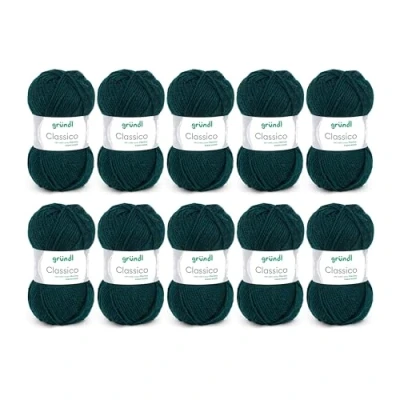 Afbeelding van Gründl Classico Oeko Tex® gecertificeerde breigaren, 50% scheerwol (merino) en polyacryl, 50 g/120 m, naalddikte 3,5 4,5, 10 bollen van g, dennenboom