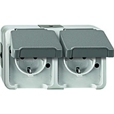 Afbeelding van Schneider Electric 4074953 Aquastar Compleet Wandcontactdoos met randaarde en klapdeksel spatwaterdicht Lichtgrijs 3 vo