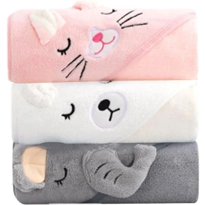 Afbeelding van Bitong Badhanddoek met capuchon, babybadcape babyhanddoek, 3 stuks babybaduitjes, babyhanddoek extra zacht, absorberend, geboortecadeau