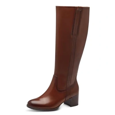 Afbeelding van Tamaris comfortabele lange laars hak 8 85504 43 hoge kniehoge laarzen voor dames, Cognac.