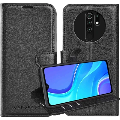Afbeelding van Cadorabo Hoesje geschikt voor Xiaomi RedMi 9 in PHANTOM ZWART Beschermhoes met magnetische sluiting, standfunctie en kaartvakje Book Case Cover Etui
