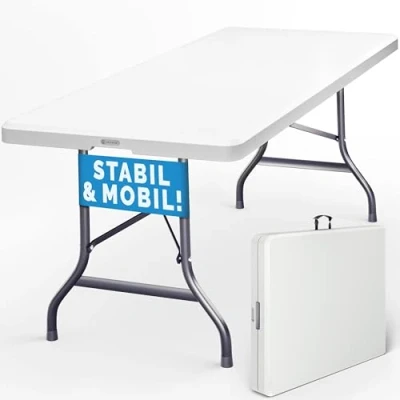 Afbeelding van Casaria® tuintafel, inklapbaar, 183 x 76 cm, weerbestendig, draagbaar, kunststof voor tuin, terras, camping, balkon, wit