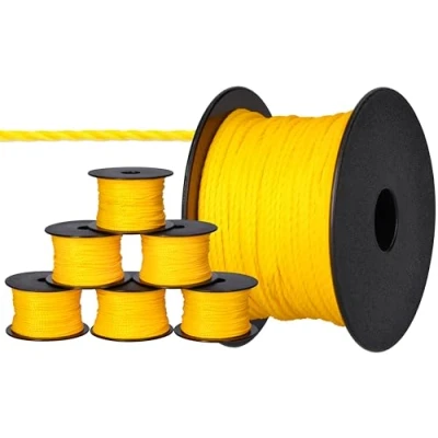 Afbeelding van ToolSpace 6 x metselaarstouw 50 m 1,7 mm geel polypropyleen zijde sleeptouw loodtouw duurzaam en scheurvast voor waterpas