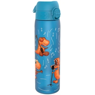 Afbeelding van ION8 Drinkfles, 500 ml, lekvrij, gemakkelijk te openen, veilige vergrendeling, vaatwasmachinebestendig, BPA vrij, draaggreep, past in bekerhouders, reinigen, dinosaurusband
