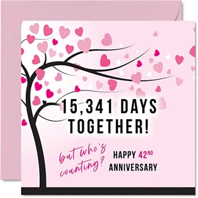 Afbeelding van Grappige 42e huwelijksverjaardag kaart voor vrouw of man 15341 dagen samen cadeau &quot;I Love You&quot;, wenskaarten partner, 145 mm x
