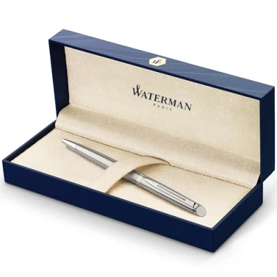 Image de Waterman Hémisphère stylo bille luxe acier inoxydable avec attributs chromés pointe moyenne encre bleue coffret cadeau