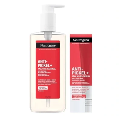 Afbeelding van Neutrogena Anti puistjesset + Skincare met peelingreiniger (200 ml) en dagelijks peeling serum (30 ml), reiniger verzorging voor onzuivere huid, tegen puistjes