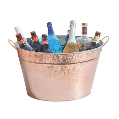 Afbeelding van BarCraft Grote koperen ijsemmer voor champagne wijn bier, gehamerd staal, 50 x 32,5 29cm