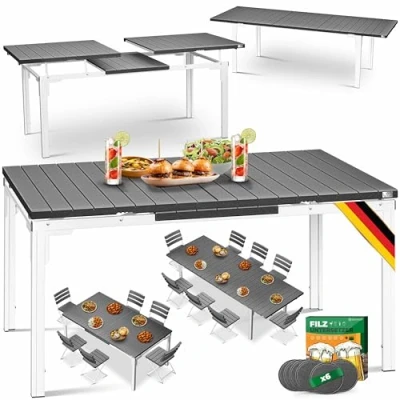Afbeelding van KESSER® Uittrekbare tuintafel, 180/240 x 90 cm, voor 8 personen, weerbestendig, uv bestendig, gepoedercoat staal, met 6 vilten onderzetters,