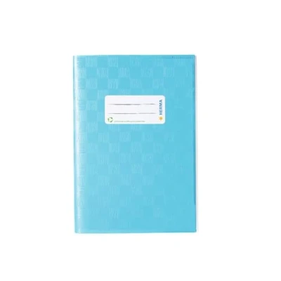 Afbeelding van HERMA 7433 schriftenhoes A5 van bast, met etiket en baststructuur, duurzame afwasbare polypropyleenfolie voor schoolschriften, lichtblauw