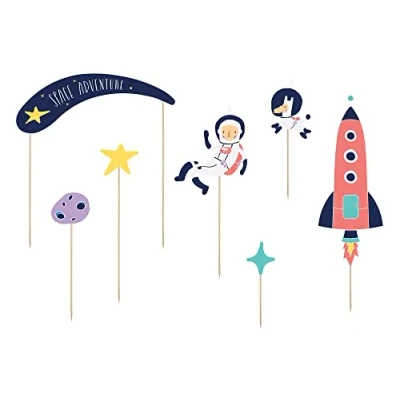 Afbeelding van PARTYDECO 7 kartonnen space adventure caketoppers