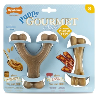 Afbeelding van Nylabone Puppy Gourmet Twin Pack Hondenspeelgoed Pindakaas Bacon Small