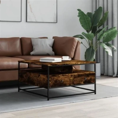Afbeelding van Salontafel 80x80x45 cm bewerkt hout gerookt eikenkleurig