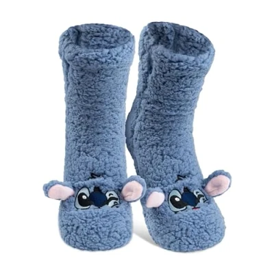 Afbeelding van Disney Lilo &amp; Stitch pluizige sherpa huissokken met oren voor dames, warme wintersokken, één maat, blauw, 38 43, Blauw