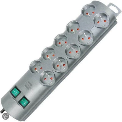 Afbeelding van Primera Line stekkerdoos 10 voudig zilver 2m H05VV F 3G1,5 de stopcontacten zijn schakelbaar per 5 *FR*