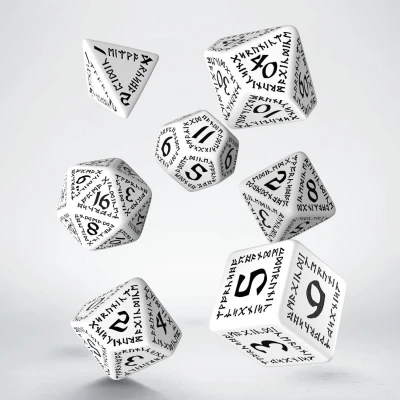 Afbeelding van Q WORKSHOP Runic White &amp; Black RPG Dice Set 7 delig polyethyleen