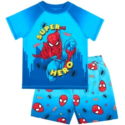 Afbeelding van Marvel Spiderman Tweedelig badpak voor jongens, met zwemshorts en T shirt, uv bescherming, 2 6 jaar, Blauw