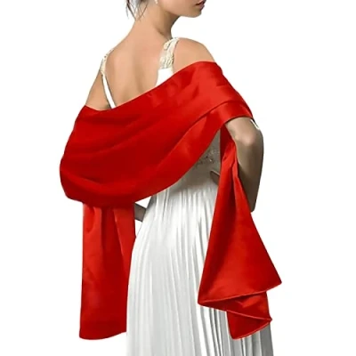 Afbeelding van LumiSyne Chiffon sjaal voor dames, effen, licht, bruiloften, bruidsmeisjes, eindejaarsbal, feest, Rood
