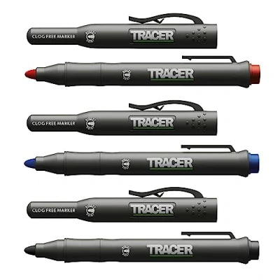 Afbeelding van Tracer Obstructievrije bouwmarkeerset met Site etui (universele markers perfect voor glanzende en stoffige oppervlakken) zwart, blauw rood