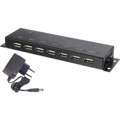 Afbeelding van Renkforce RF 4791678 USB 2.0 hub 7 poorten Met metalen behuizing, Voor wandmontage Zwart