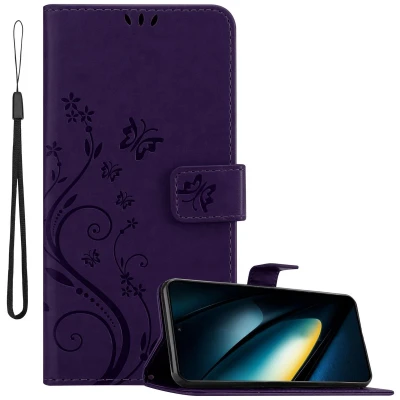Afbeelding van Cadorabo Hoesje geschikt voor Xiaomi Poco F6 Pro in BLOEMEN DONKER PAARS Beschermhoes bloemmotief met magnetische sluiting, standfunctie en kaartsleuven Book Case Cover Etui