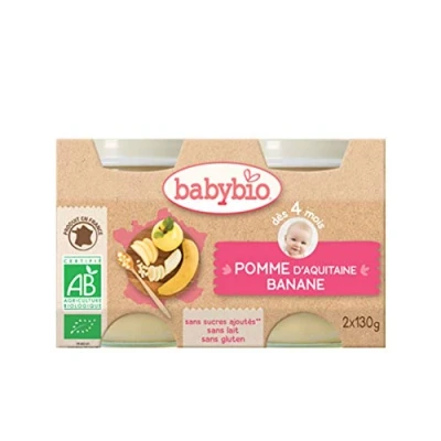 Image de Babybio Petits pots pomme d&#039;Aquitaine, banane, dès 4 mois, bio Les 2 de 130g