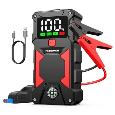 Afbeelding van FNNEMGE Auto starthulp 2500 A 24800 mAh (alle benzine en tot 8,0 l diesel), batterijbooster, met 10 W draadloze batterij intelligente startkabel