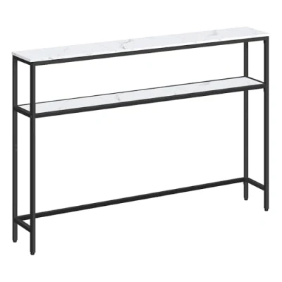Afbeelding van VASAGLE Console voor hal, dunne woonkamertafel met 2 niveaus, 20 x 120 80 cm, bijzettafel planken, woonkamer, slaapkamer, wit gemarmerd en inktzwart LNT133W59