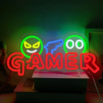 Afbeelding van YUEYYNS Gamer neonbord, led lichtbord, meerkleurig, led, neonlicht, USB, voor slaapkamer, speelkamer, party, bar, tieners, jongens