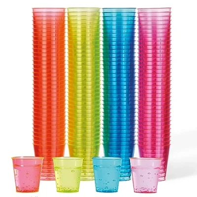 Afbeelding van MATANA 150 Hard Plastic Shotglaasjes, Neon Shotglazen (30ml) Borrelglaasjes voor Bruiloften, Verjaardagen, Kerst &amp; Feesten Stevig Herbruikbaar