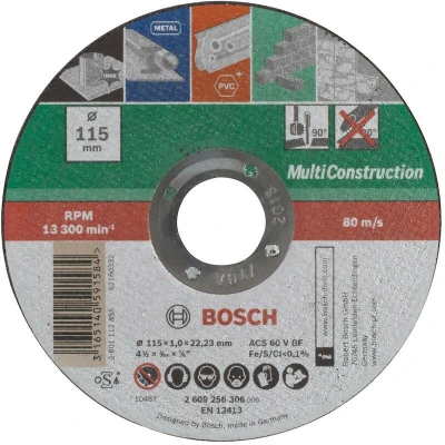Afbeelding van Bosch Accessories ACS 60 V BF 2609256306 Doorslijpschijf recht 115 mm 1 stuk(s) Metaal, Steen, Beton