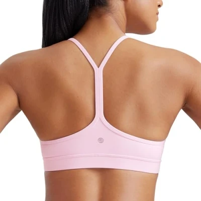 Afbeelding van CRZ yoga dames lage impact gewatteerde sportbeha voor Y racer rug spaghettibandjes beha tops, Roze pioenroos