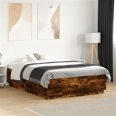 Afbeelding van vidaXL Bedframe met LED verlichting gerookt eikenkleurig 140x190 cm