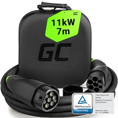 Afbeelding van Green Cell GC Snap type 2 oplaadkabel 11 kW 7 m 16 A voor EV elektrische auto 3 fasen TÜV compatibel met Model Y S X, E 208, 500e, 600e, Megane Tech, ZOE, ID.3, ID.4, EV6