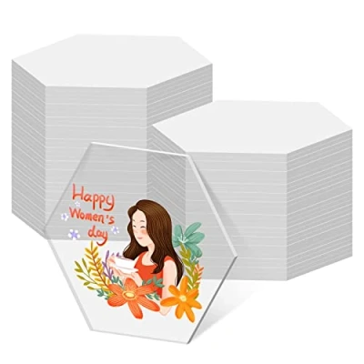 Afbeelding van 50 stuks transparante acrylvellen, 10 cm, acryl, transparant, zeshoekig, 1 mm, acrylplaten, voor doe het zelf en knutselprojecten