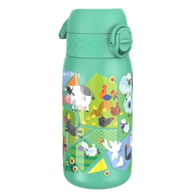 Afbeelding van ION8 Drinkfles van roestvrij staal, 400 ml, lekvrij, gemakkelijk te openen, veilige vergrendeling, vaatwasmachinebestendig, draaggreep, reinigen, duurzaam, motief