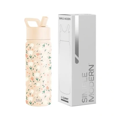 Afbeelding van Simple Modern Kinderwaterfles met rietje deksel Geïsoleerde roestvrijstalen herbruikbare beker voor school, meisjes en jongens Summit Collectie 450 ml, Chloe Floral