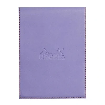 Afbeelding van RHODIA 128109C Etui met klembord + nietjes notitieblok nr. 12 Iris 8,5 x cm kleine ruitjes 80 vellen afneembaar wit licht papier g/m² potloodhouder kunstleer rama