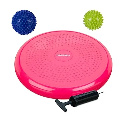 Afbeelding van Relaxdays wiebelkussen met 2 massageballen balanskussen egelballen 32 cm noppen roze
